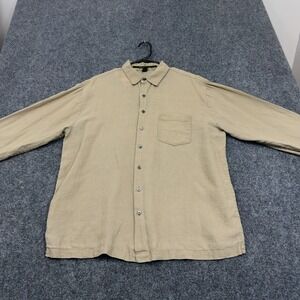 Isda & Co Button Down Shirt Mens L Tan Linen Long Sleeve Casual Minimalist Style